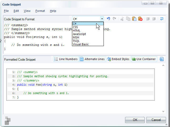 Code Snippet plugin for Windows Live Writer - Screenshot #1