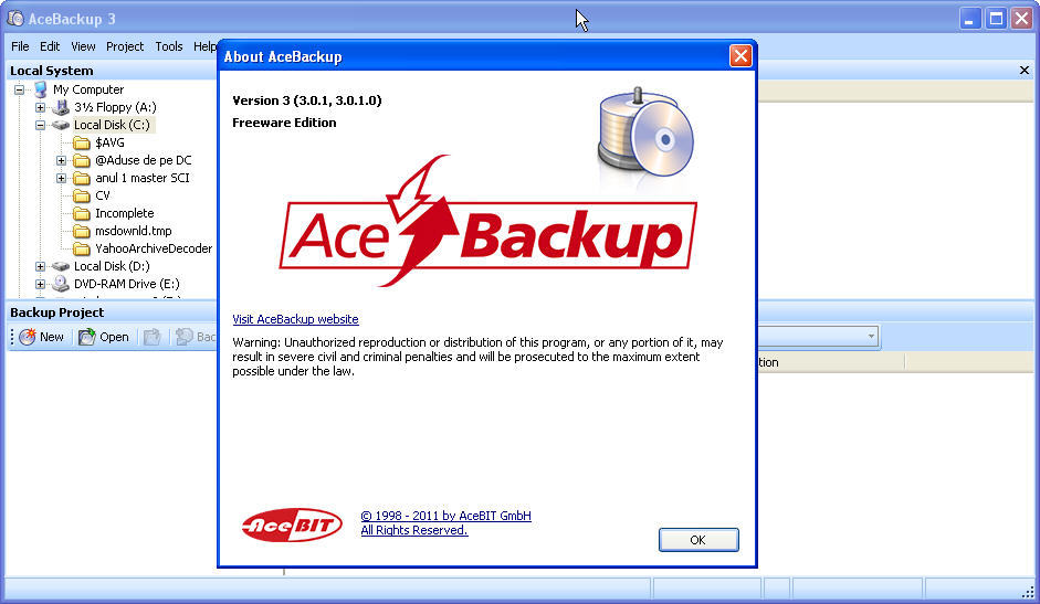 AceBackup - Screenshot #1