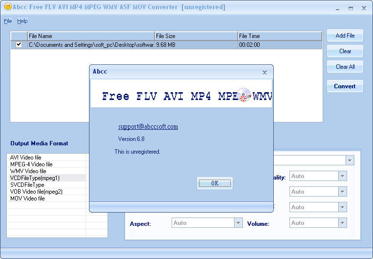 Abcc Free FLV AVI MP4 MPEG WMV ASF MOV Converter - Screenshot #1