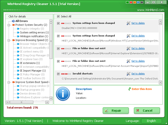 WinMend Registry Cleaner - Screenshot #4