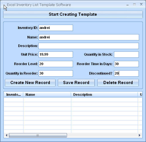 Excel Inventory List Template Software - Screenshot #1