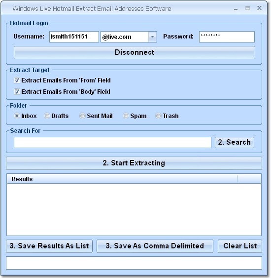 Windows Live Hotmail Extract Email Addresses Software - Screenshot #1