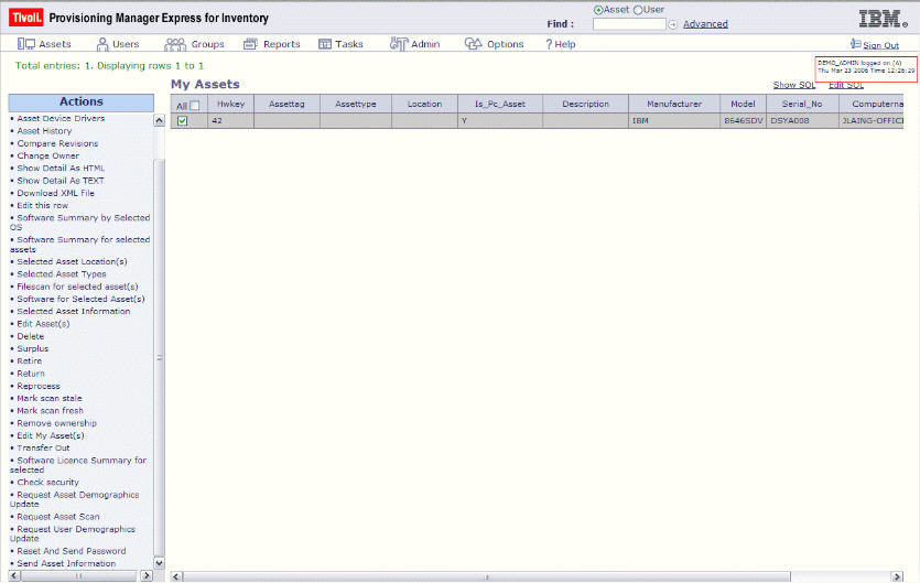 Tivoli Provisioning Manager Express for Inventory - Agent - Screenshot #1
