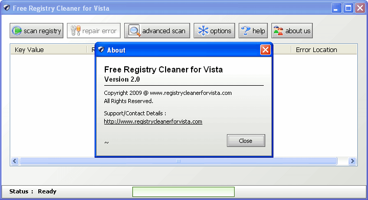 Free Registry Cleaner for Vista - Screenshot #1