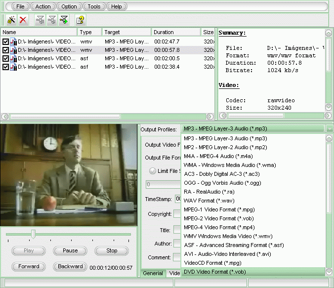 YASA AVI WMV ASF MOV VOB to MP3 Converter - Screenshot #3