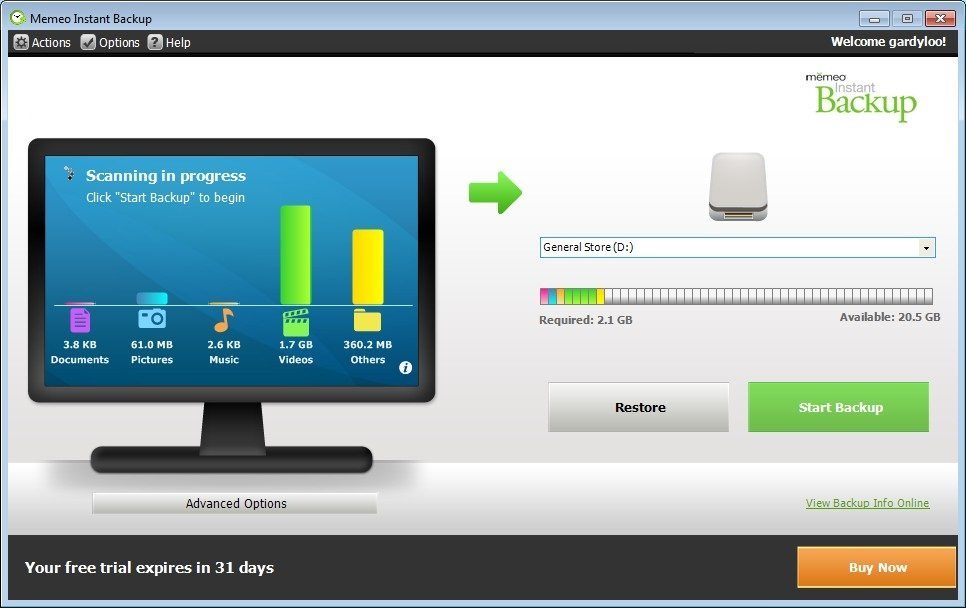 memeo instant backup file format