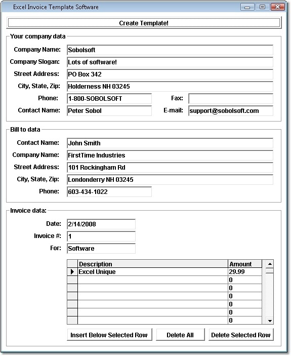 Excel Invoice Template Software - Screenshot #1