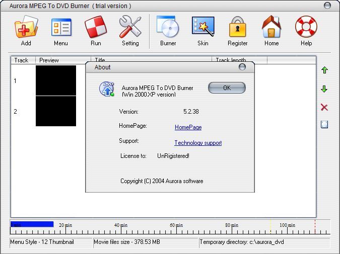Aurora MPEG To DVD Burner - Screenshot #1