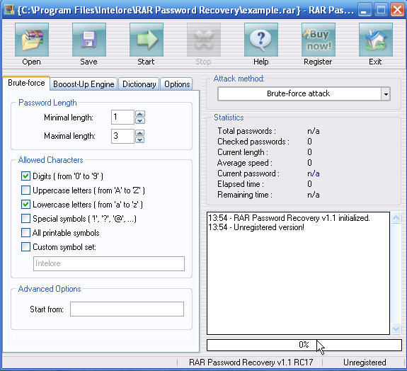 RAR Password Recovery - Screenshot #1