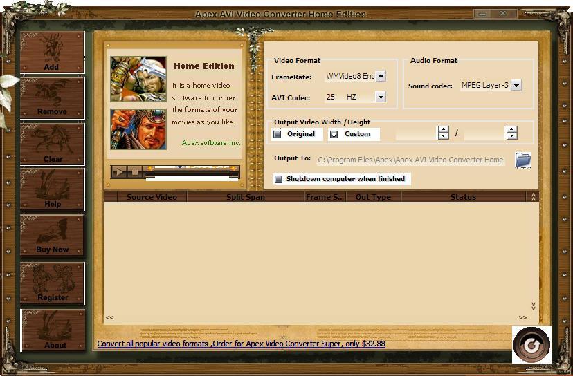 Apex AVI Video Converter Home Edition - Screenshot #1