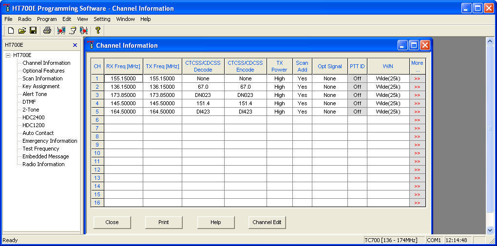 HT700E Programming Software - Screenshot #1