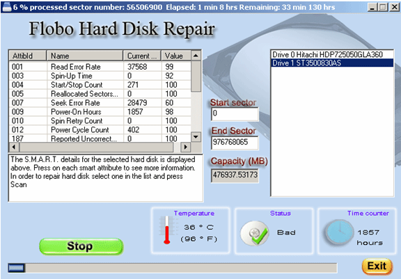 Flobo Hard Disk Repair - Screenshot #1