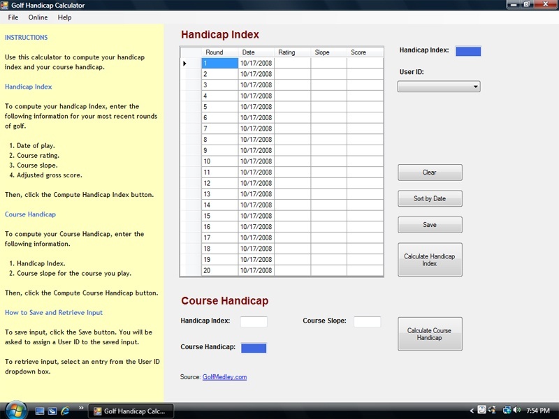 Handicap Calculator for Windows - Screenshot #1