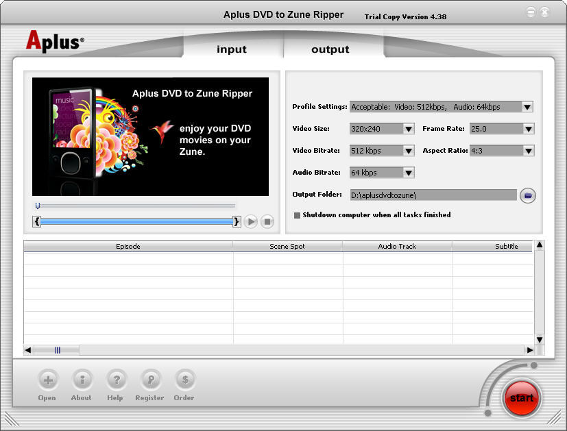 Aplus DVD to Zune Ripper - Screenshot #1
