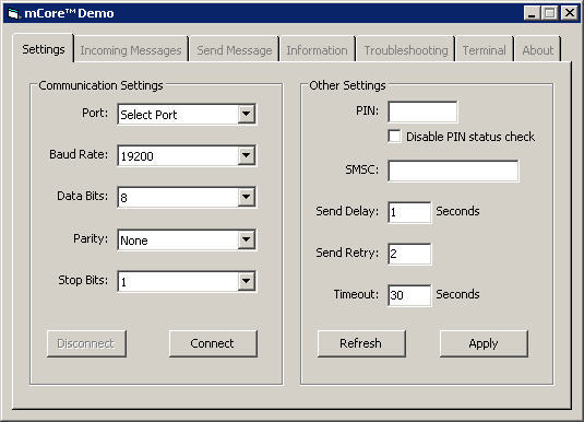 mCore SMS ActiveX Component - Screenshot #1