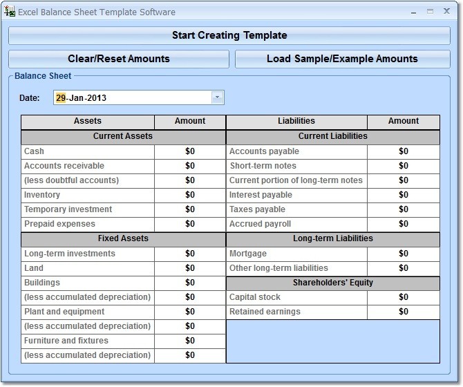 Excel Balance Sheet Template Software - Screenshot #1