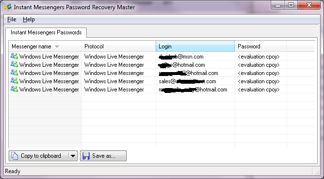 Instant Messengers Password Recovery Master - Screenshot #5