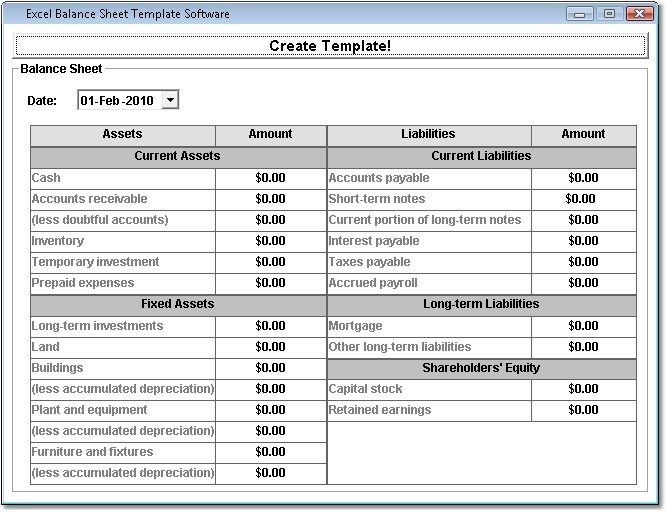 Excel Balance Sheet Template Software - Screenshot #2
