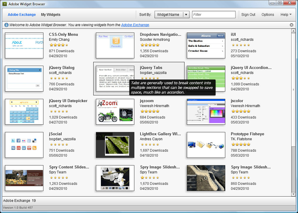 Adobe Dreamweaver Widget Browser - Screenshot #4