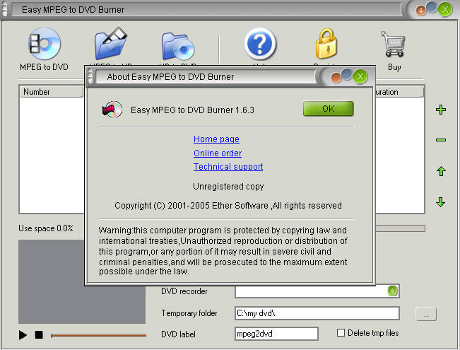 Easy MPEG to DVD Burner - Screenshot #2