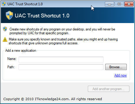 UAC Trust Shortcut - Screenshot #1