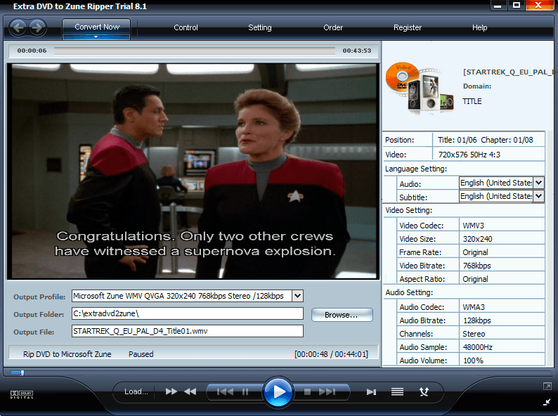 Extra DVD to Zune Ripper - Screenshot #2