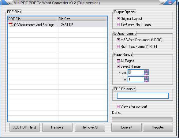 Mini PDF To Word Converter - Screenshot #5