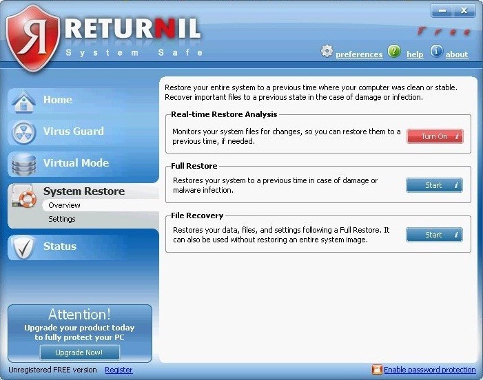 Returnil System Safe 2011 - Screenshot #1