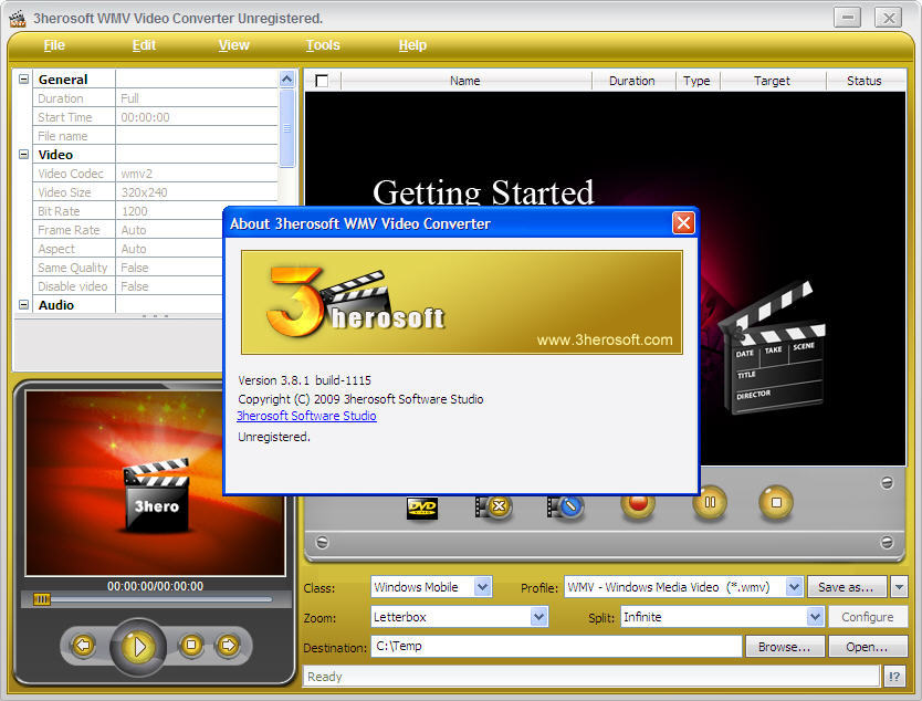 3herosoft WMV Video Converter - Screenshot #1