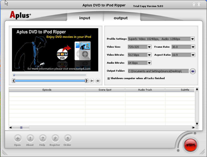 Aplus DVD iPod Ripper - Screenshot #1