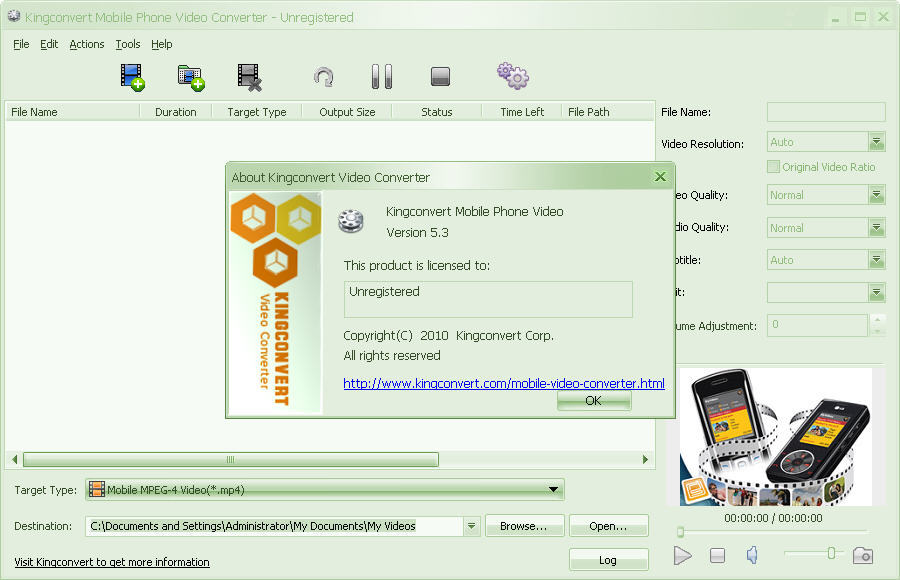 Kingconvert Mobile Phone Video Converter - Screenshot #1