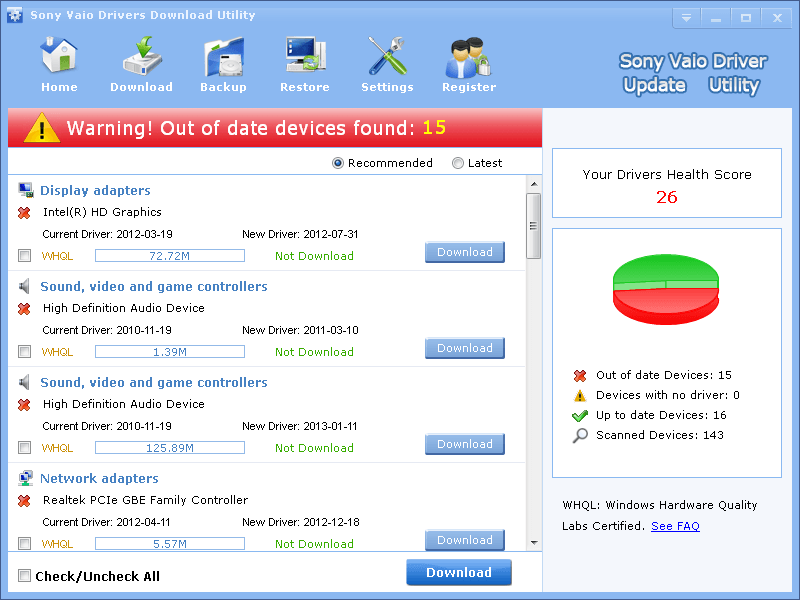 Sony Vaio Drivers Download Utility - Screenshot #2