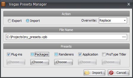 Vegas presets manager - Screenshot #1