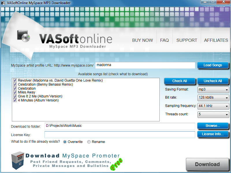MySpace MP3 Downloader - Screenshot #4