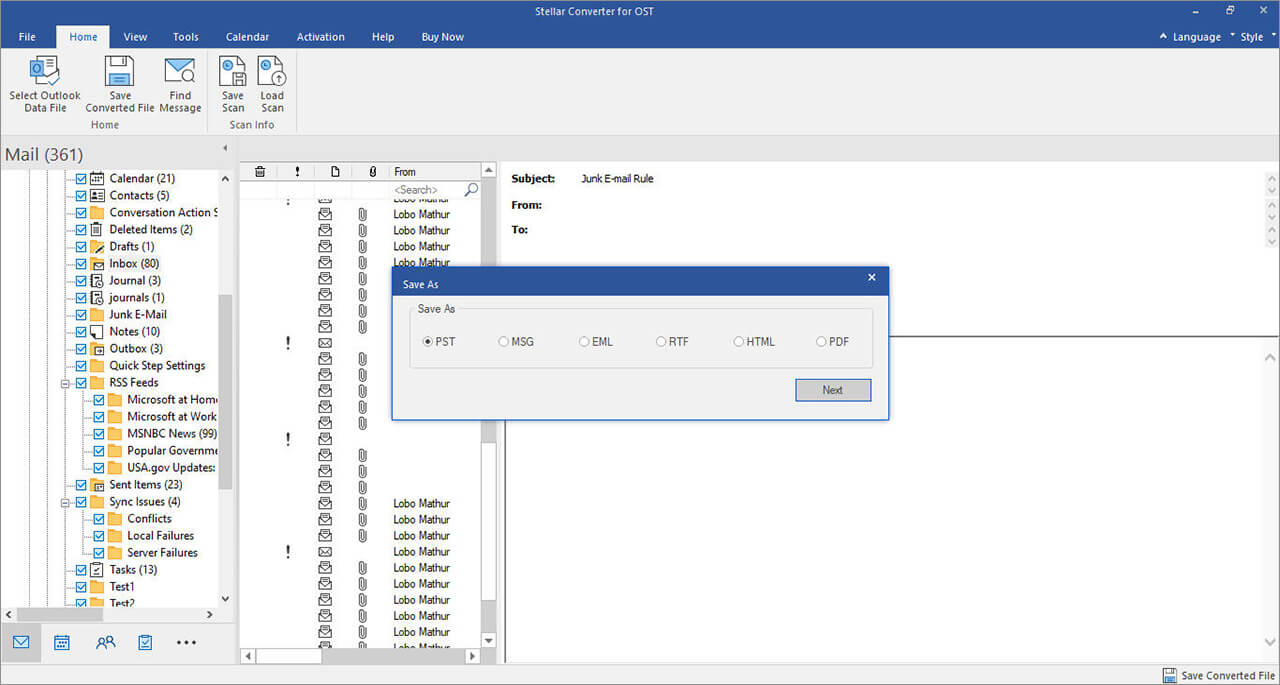 Stellar OST to PST Converter - Screenshot #1