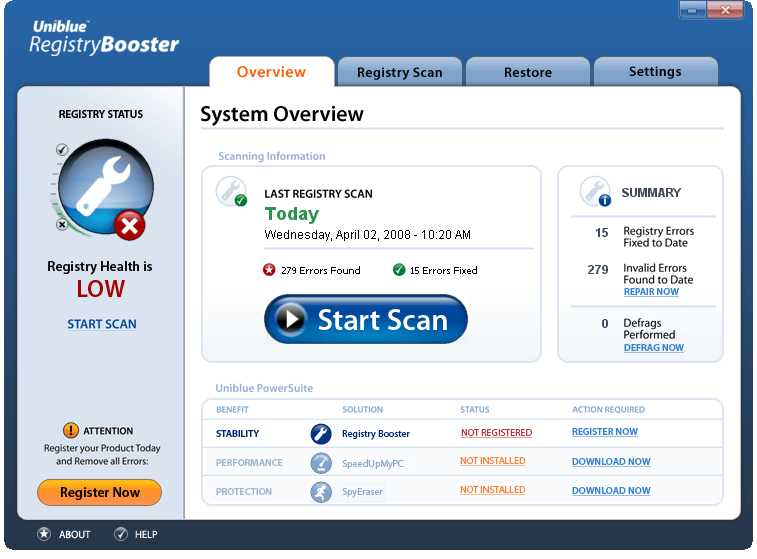 Registr stat. Regis Boost. Scan to Starter. Status register 2.