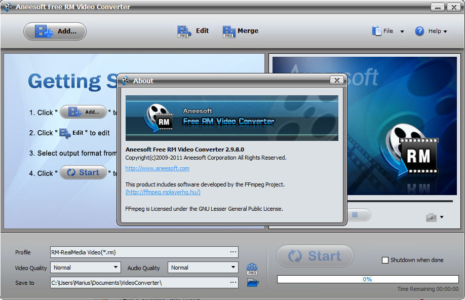 Aneesoft Free RM Video Converter - Screenshot #1