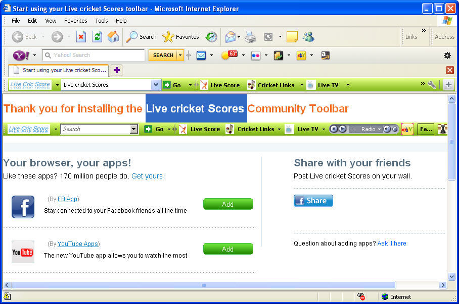 Live cricket Scores Toolbar - Screenshot #3