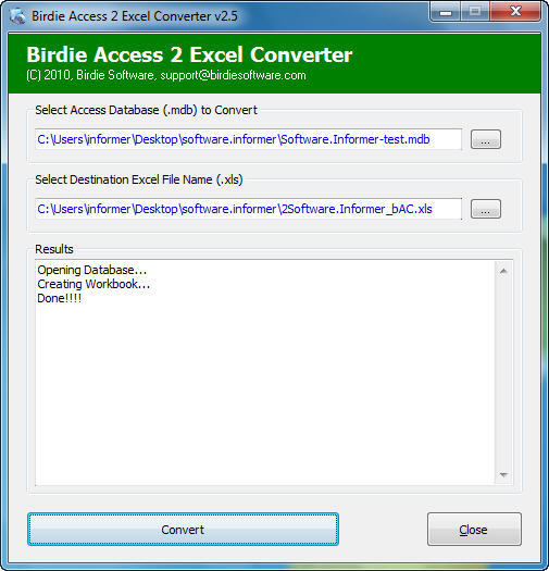 Birdie Access Excel Converter - Screenshot #1