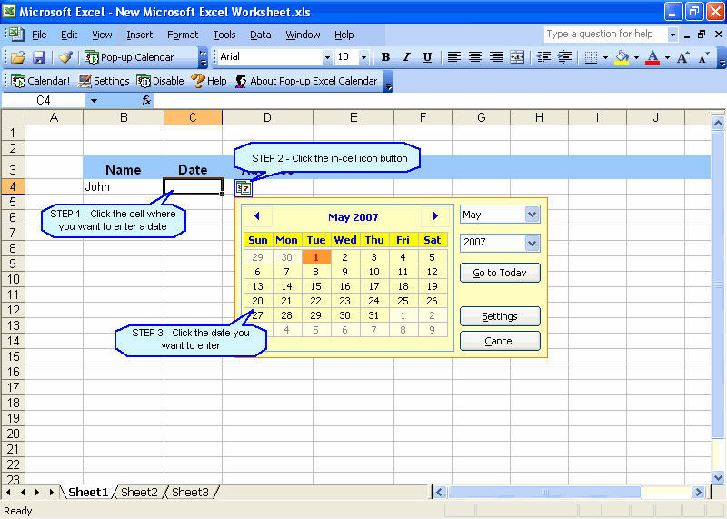 Adding A Pop Up Calendar In Excel