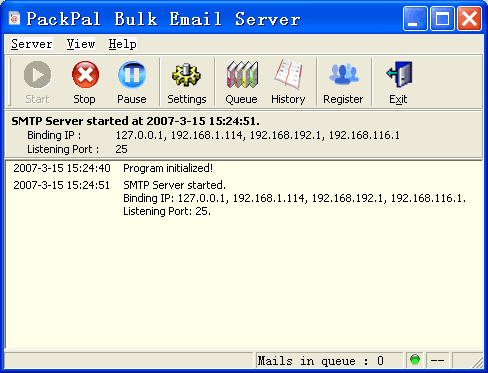 PackPal Bulk Email Server - Screenshot #1