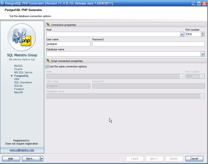 PostgreSQL PHP Generator - Screenshot #3