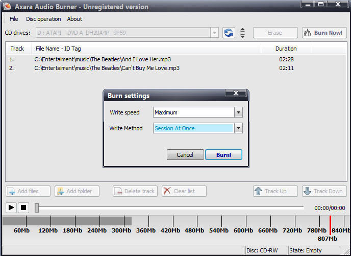 Axara Audio Burner - Screenshot #1