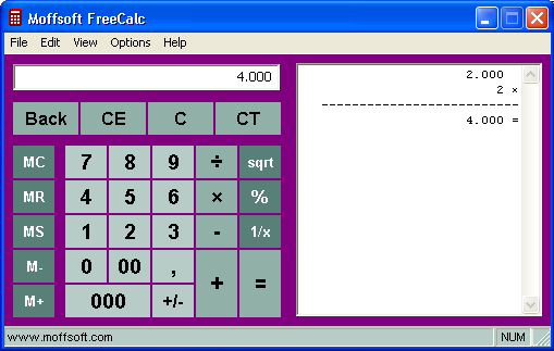 Moffsoft FreeCalc - Screenshot #1