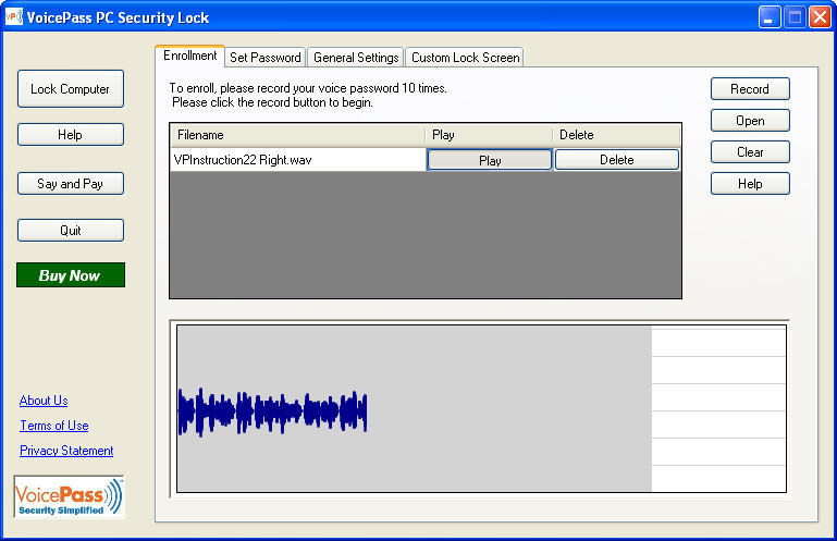 VoicePass PC Security Lock - Screenshot #1