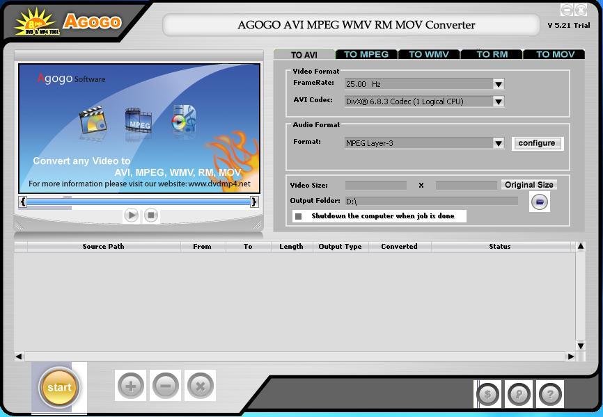 Agogo AVI MPEG WMV RM MOV Converter - Screenshot #3