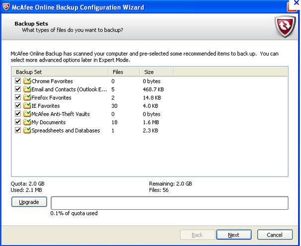 McAfee Online Backup - Screenshot #2