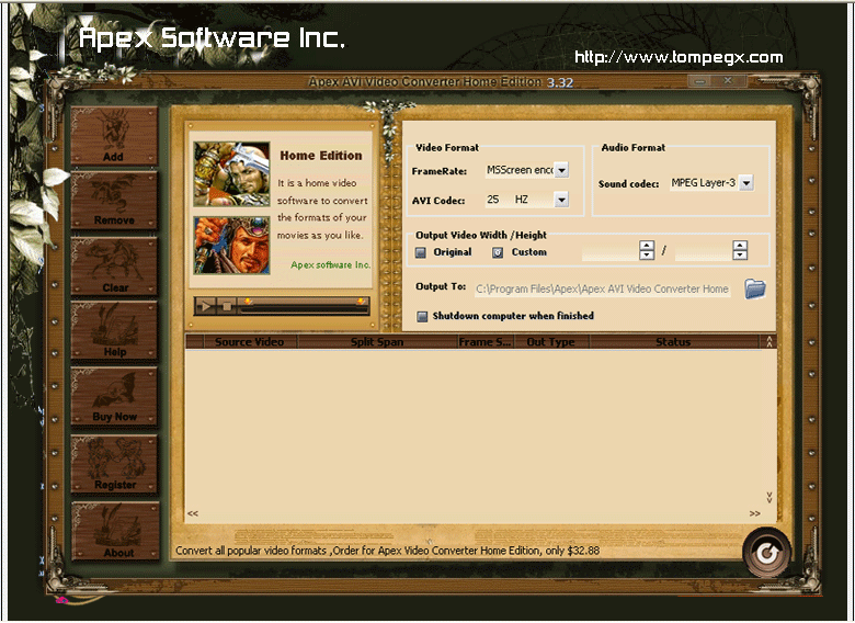 Apex AVI Video Converter Home Edition - Screenshot #2
