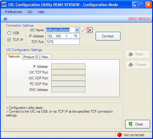 UIC Configuration Utility - Screenshot #1