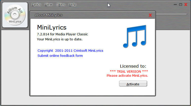 minilyrics plugin for this player was not installed properly